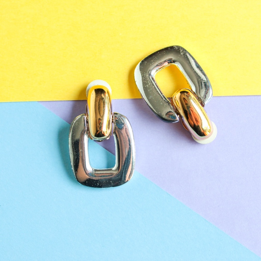 Givenchy Two Tones Gold and Silver Square Clip-On